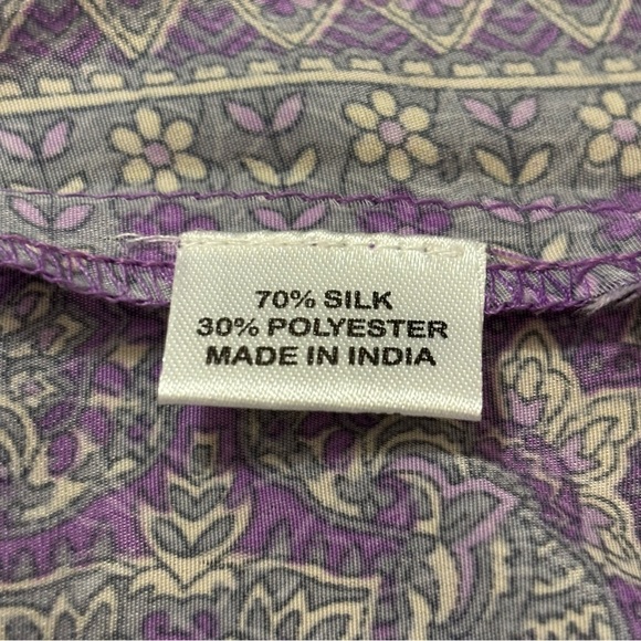 Perry Walker Collective Silk Purple Patterned Short Sleeve Blouse Top Medium - Picture 4 of 6